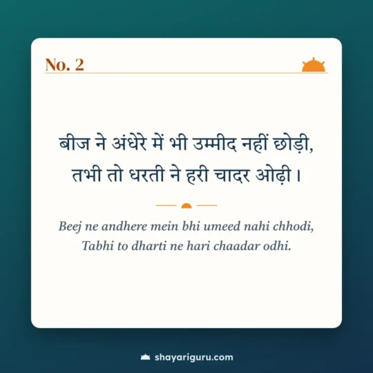 Motivational Shayari 2 Line photo: Beej ne andhere mein bhi umeed nahi chhodi