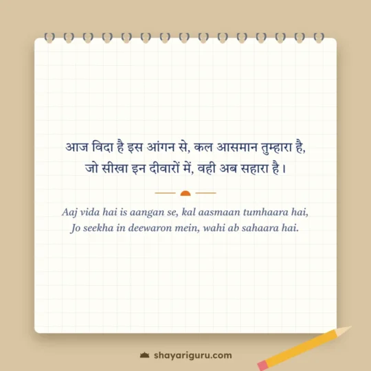 Motivational Shayari photo: Aaj vida hai is aangan se, kal aasmaan tumhaara hai