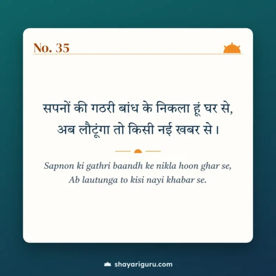Motivational Shayari photo: Sapnon ki gathri baandh ke nikla hoon ghar se